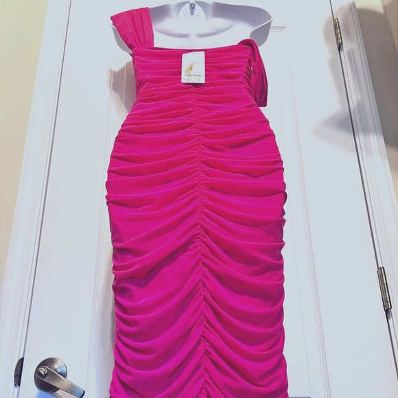 PrettyGarden Fashion/Casual-Pink (Rose Red) Off Shoulder-Rushed Fitted Mini-Smal - Picture 11 of 16